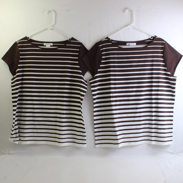 Lot of 2 Liz Claiborne Women's XL Brown and White Striped Round Neck Cap Sleeve