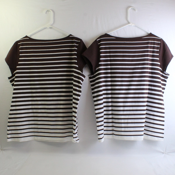 Lot of 2 Liz Claiborne Women's XL Brown and White Striped Round Neck Cap Sleeve