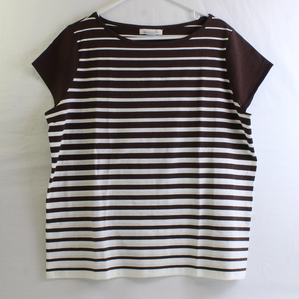Lot of 2 Liz Claiborne Women's XL Brown and White Striped Round Neck Cap Sleeve