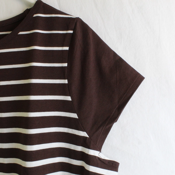 Lot of 2 Liz Claiborne Women's XL Brown and White Striped Round Neck Cap Sleeve