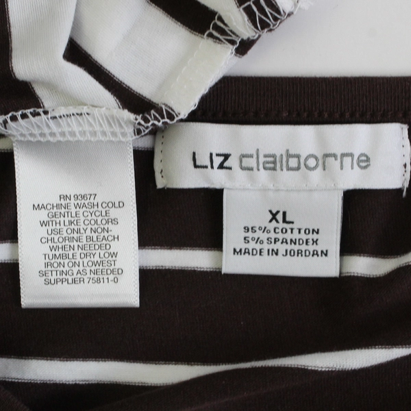 Lot of 2 Liz Claiborne Women's XL Brown and White Striped Round Neck Cap Sleeve