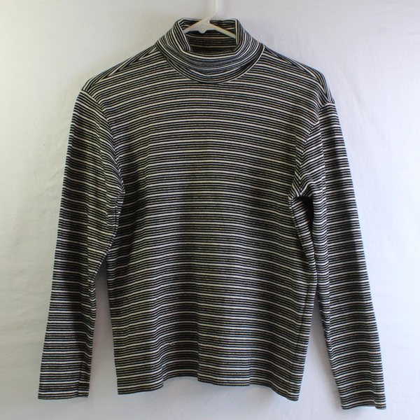 Karen Scott Women's S Turtleneck Shirt Blue White Stripes Long Sleeve