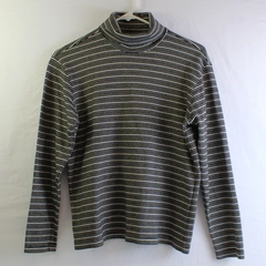 Karen Scott Women's S Turtleneck Shirt Blue White Stripes Long Sleeve