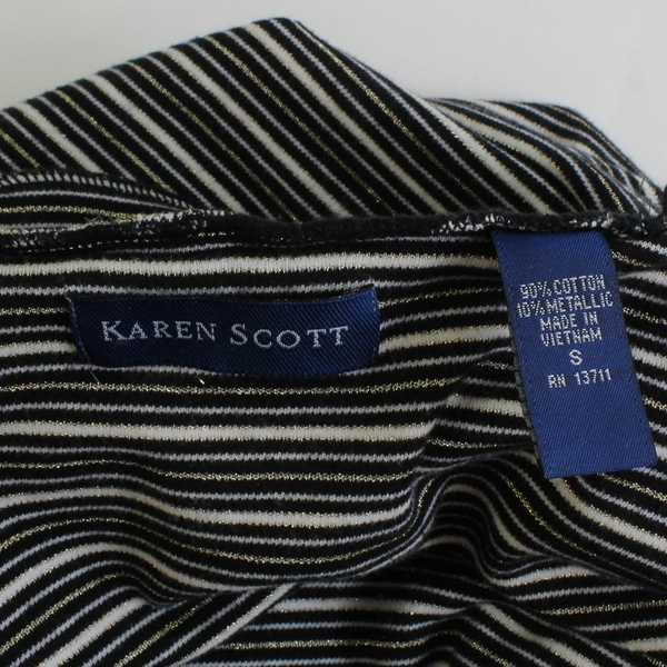 Karen Scott Women's S Turtleneck Shirt Blue White Stripes Long Sleeve