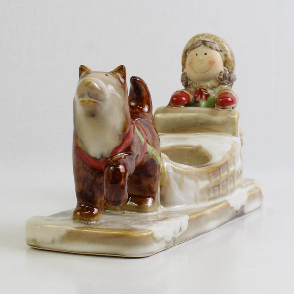Yankee Candle By Ronnie Walter Ceramic Sled Dog Tea Light Candle Holder 8.5"Long