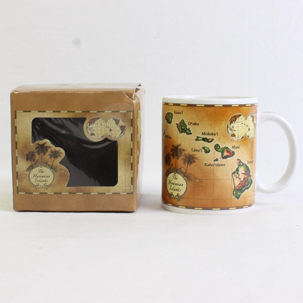 Treasure Of Aloha Hawaiian Islands Vintage Map Ceramic Mug 2005 4" Tall