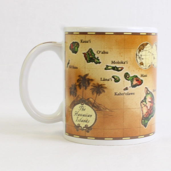 Treasure Of Aloha Hawaiian Islands Vintage Map Ceramic Mug 2005 4" Tall