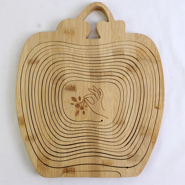 Unbranded Foldable/Collapsible Bamboo Wooden Apple Shaped Fruit Basket 13" Long