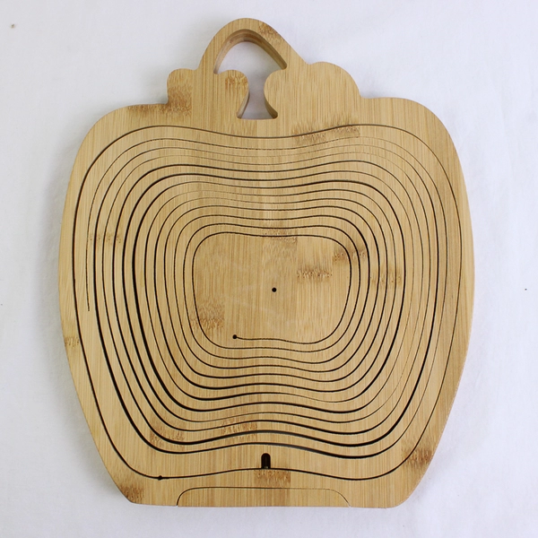 Unbranded Foldable/Collapsible Bamboo Wooden Apple Shaped Fruit Basket 13" Long