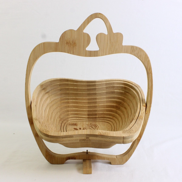 Unbranded Foldable/Collapsible Bamboo Wooden Apple Shaped Fruit Basket 13" Long