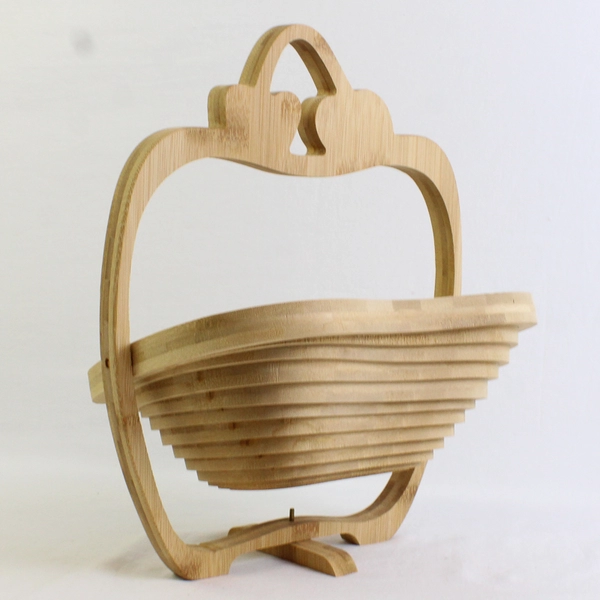 Unbranded Foldable/Collapsible Bamboo Wooden Apple Shaped Fruit Basket 13" Long