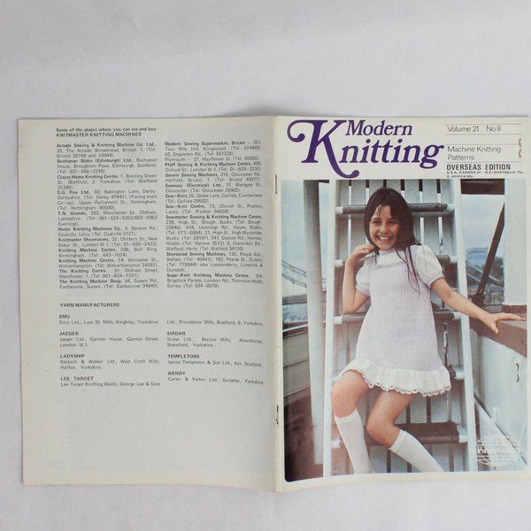 Vintage Modern Knitting Magazine Machine Knitting August 1971 W/Tension Chart