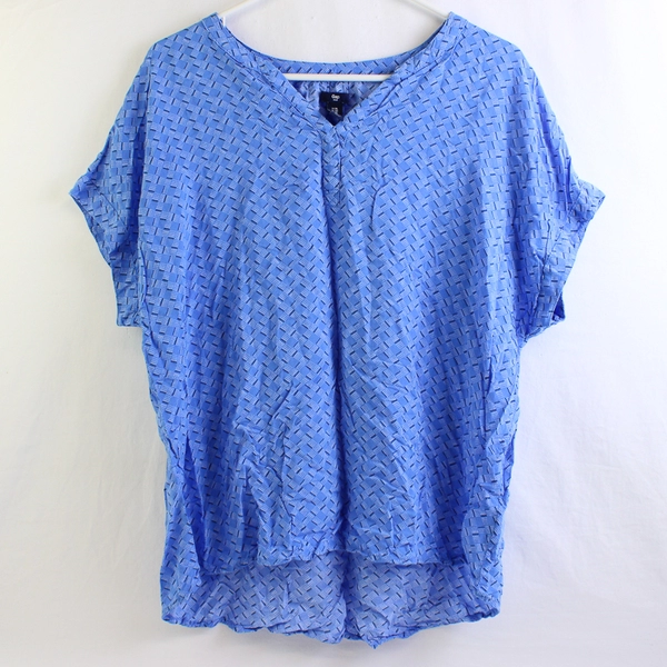 Gap Blue White Black Geometric Pattern Women's Blouse Size XL Short Sleeve