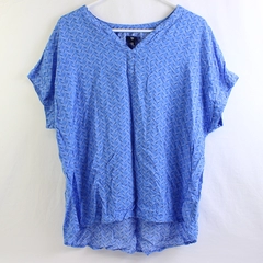 Gap Blue White Black Geometric Pattern Women's Blouse Size XL Short Sleeve