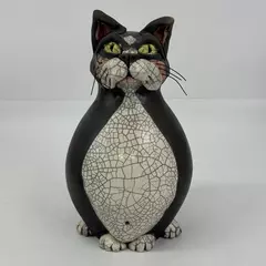 Peter Alsen Raku Pottery Black And White Cat Figurine Signed