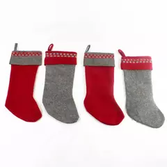 Set of 4 Felt Christmas Stockings 14.5" Red & Grey Holiday Decor