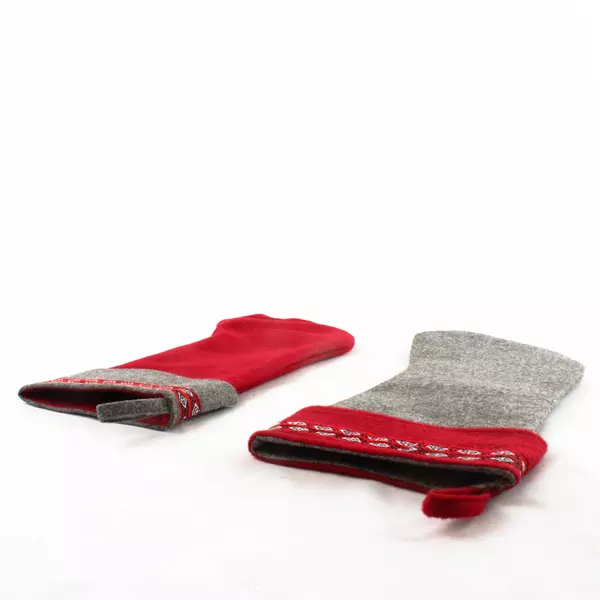 Set of 4 Felt Christmas Stockings 14.5" Red & Grey Holiday Decor