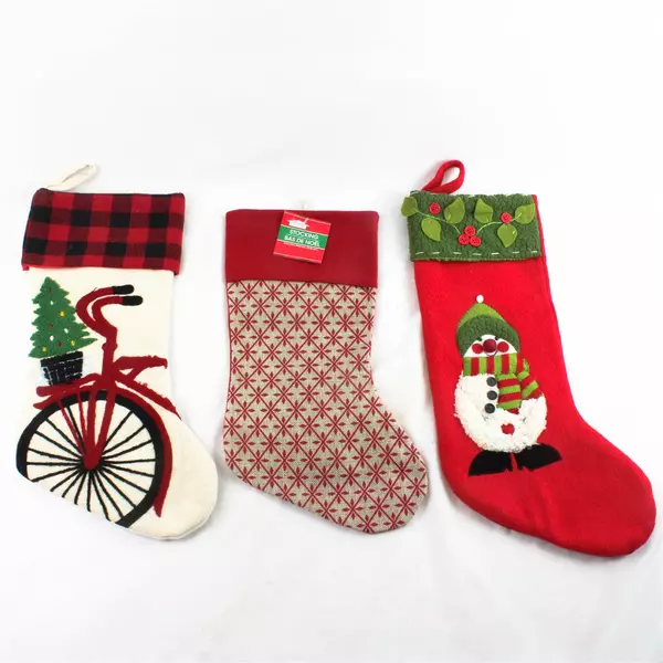 Lot of 3 Christmas Stockings Rustic Holiday Mantel Decor 18.75"