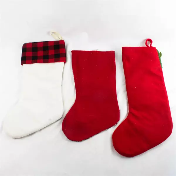 Lot of 3 Christmas Stockings Rustic Holiday Mantel Decor 18.75"