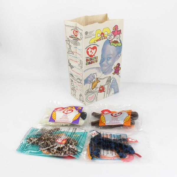 Lot Of 9: 1 McDonalds Kids Meal Bag & 8 Ty Teenie Beanie Babies 1993 Sealed