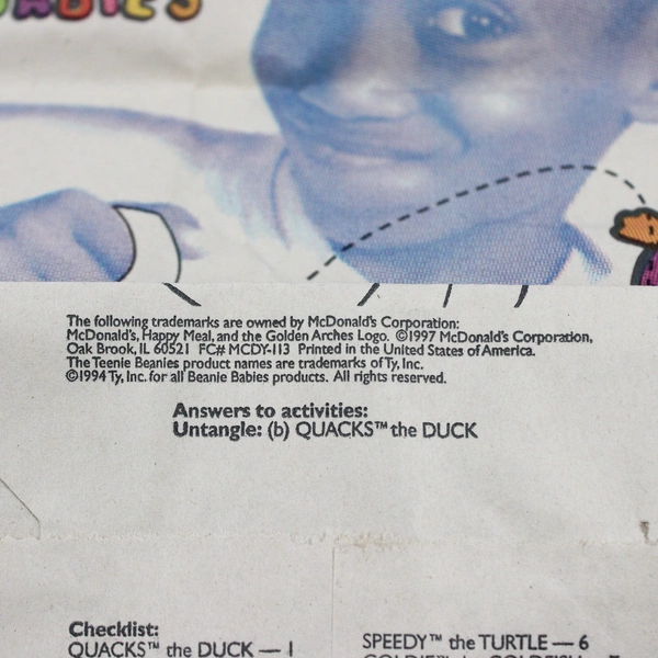 Lot Of 9: 1 McDonalds Kids Meal Bag & 8 Ty Teenie Beanie Babies 1993 Sealed