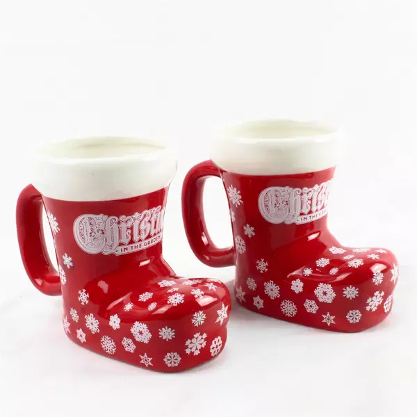 Set of 2 Christmas In The Garden Boot Stocking Mugs 4.75" Holiday Decor