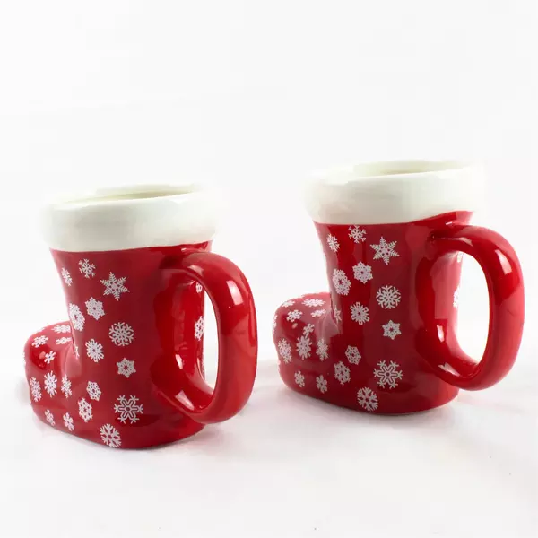 Set of 2 Christmas In The Garden Boot Stocking Mugs 4.75" Holiday Decor