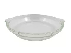 Pyrex Deep Dish Pie Plate 229 USA Scalloped Edge Handles Clear Glass           