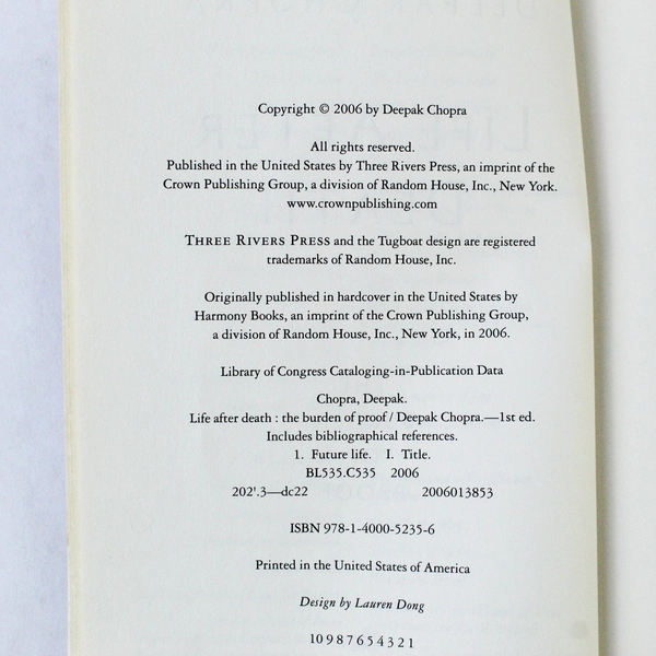 Life After Death: The Burden of Proof by Deepak Chopra 2006 Paperback