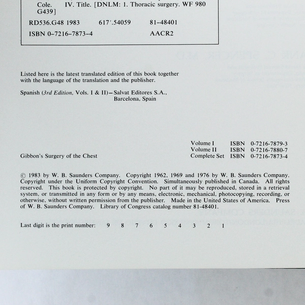 Gibbon’s Surgery Of The Chest Sabiston & Spencer 4th Edition 2 Volume Set