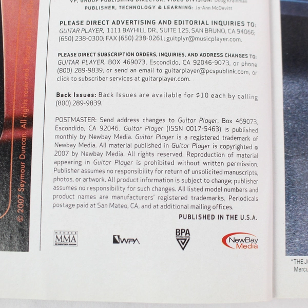 Guitar Player Magazine June 2007 Andy Summers The Police Good Condition