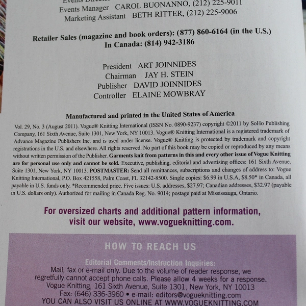 Vogue Knitting Magazine Fall 2011 - Portrait of a Lady, Pre-owned