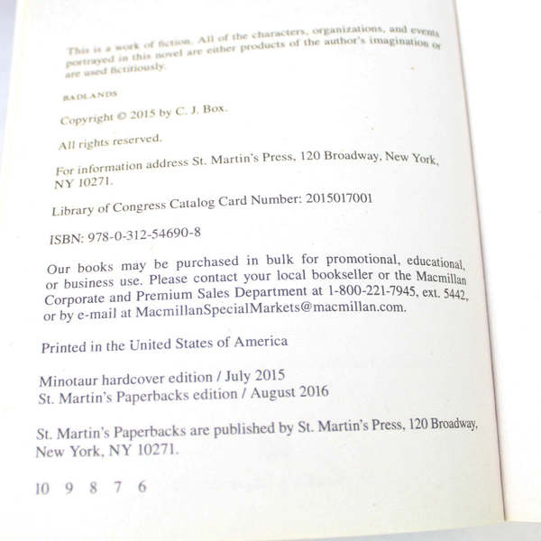 Badlands by C. J. Box 2016 St Martin's Paperback