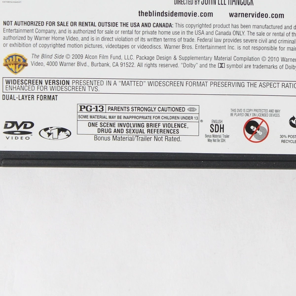 The Blind Side PG-13 DVD 2009 Sandra Bullock Quinton Aaron