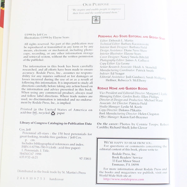 Vintage Perennial All Stars by Jeff Cox Hardcover 1998 Rodale Press