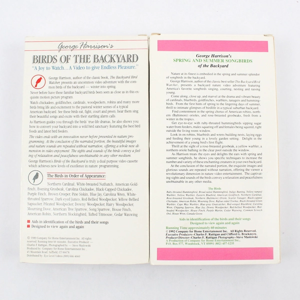 Set of 2 VHS Tape George Harrison Bird Videos with Roger Tory Peterson