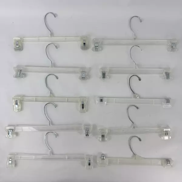 Lot of 10 Retail Pants Hangers Clips Standard Adult Size Clear Plastic Metal 