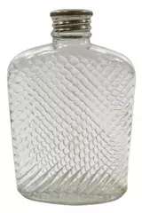 Liquor Clear Glass Hip Flask by Universal Feb 8th 1927 Metal Lid Vintage
