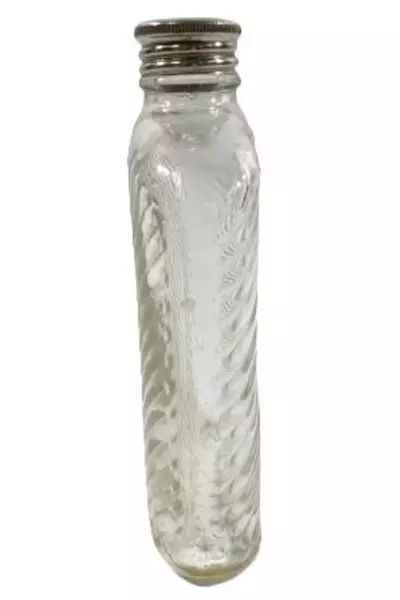 Liquor Clear Glass Hip Flask by Universal Feb 8th 1927 Metal Lid Vintage