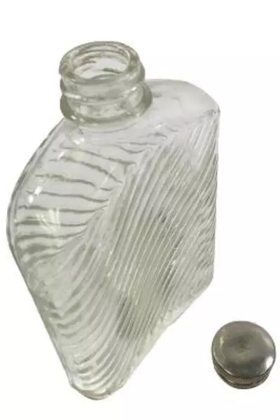Liquor Clear Glass Hip Flask by Universal Feb 8th 1927 Metal Lid Vintage