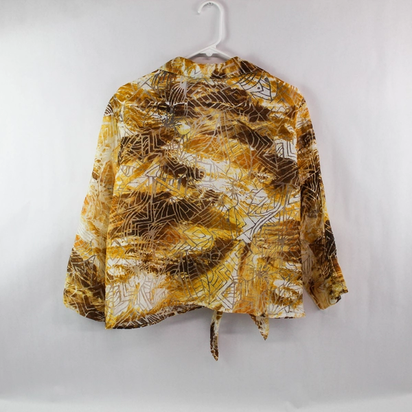 Alfred Dunner Open Front With Tie Cardigan Women's Size 12 Yellow Brown White