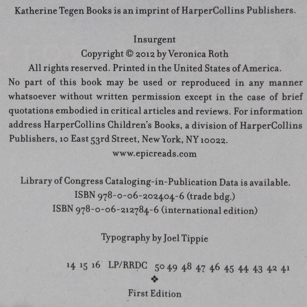 Insurgent by Veronica Roth Divergent Series #2 2012 First Edition Hardcover DJ