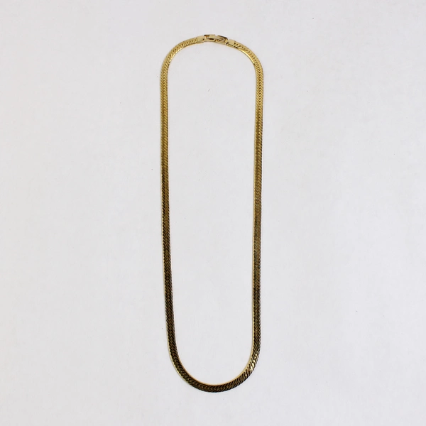Metal Choker Necklace Gold Colored Herringbone Chain 20.5"