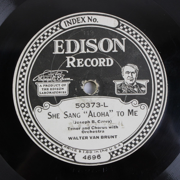 She Sang Aloha to Me, Van Brunt Vtg Edison 78 RPM Record No. 50373-L 