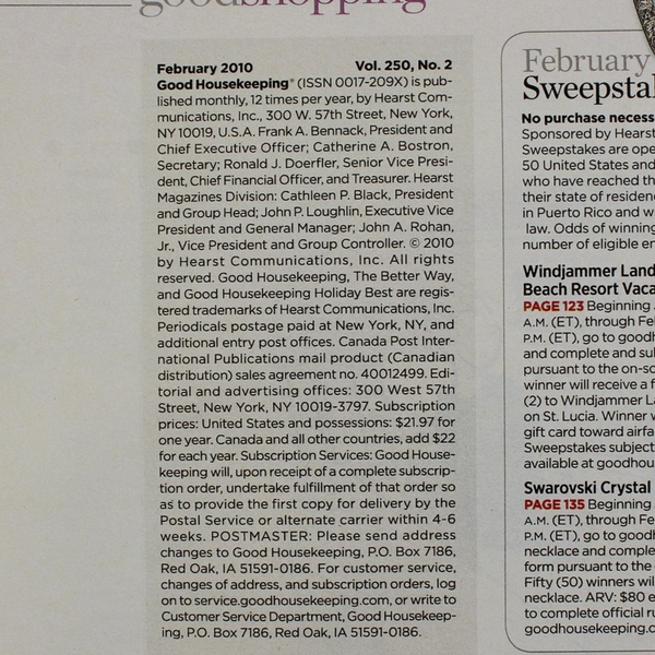 Good Housekeeping Magazine February 2010 Features Amy Grant & Vince Gill