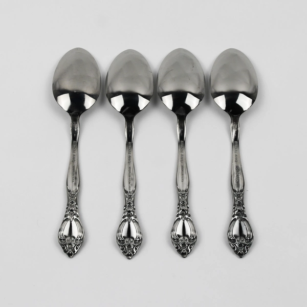 A Set of 4 Miracle Maid MMA2 Pattern Oval Soup Spoons Stainless Steel 6.75 Inch
