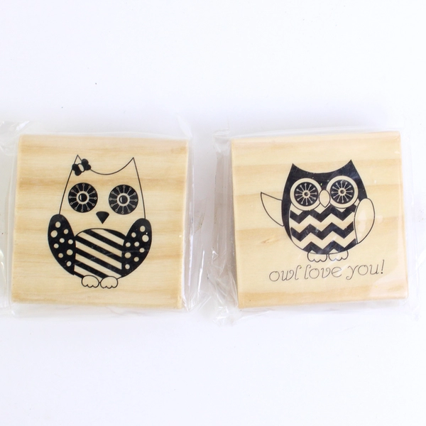Lot of 5 Fun Rubber Stamps Wood Mounted Owls Flower Friends Handmade With Love