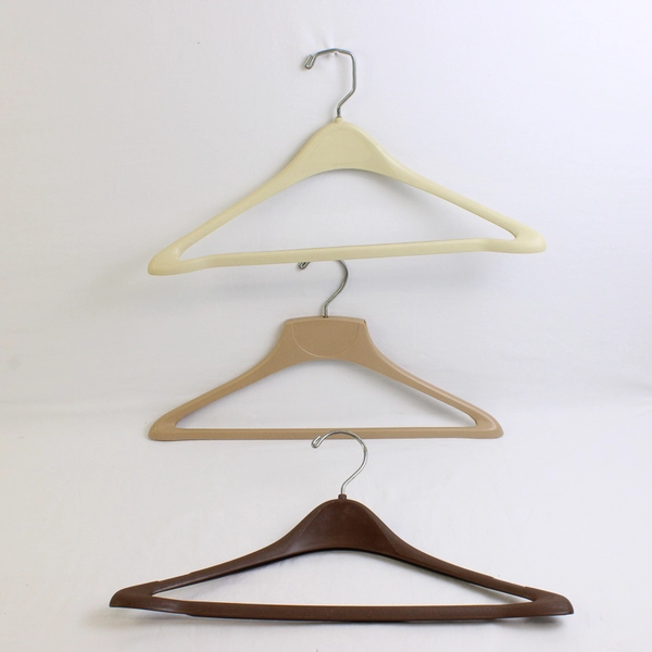 Lot of 5 Tan & Brown Plastic Suit Hangers John Thomas BATTS Closet Storage