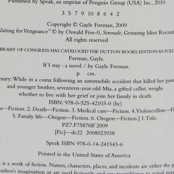 If I Stay by Gayle Forman 2009 Paperback A Novel About Love & Tragedy 