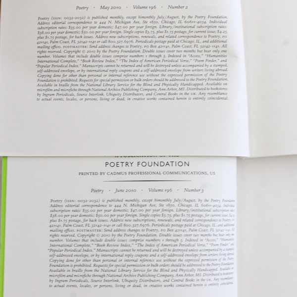 Lot of 5 Poetry Magazines February March April May June 2010 Paperback